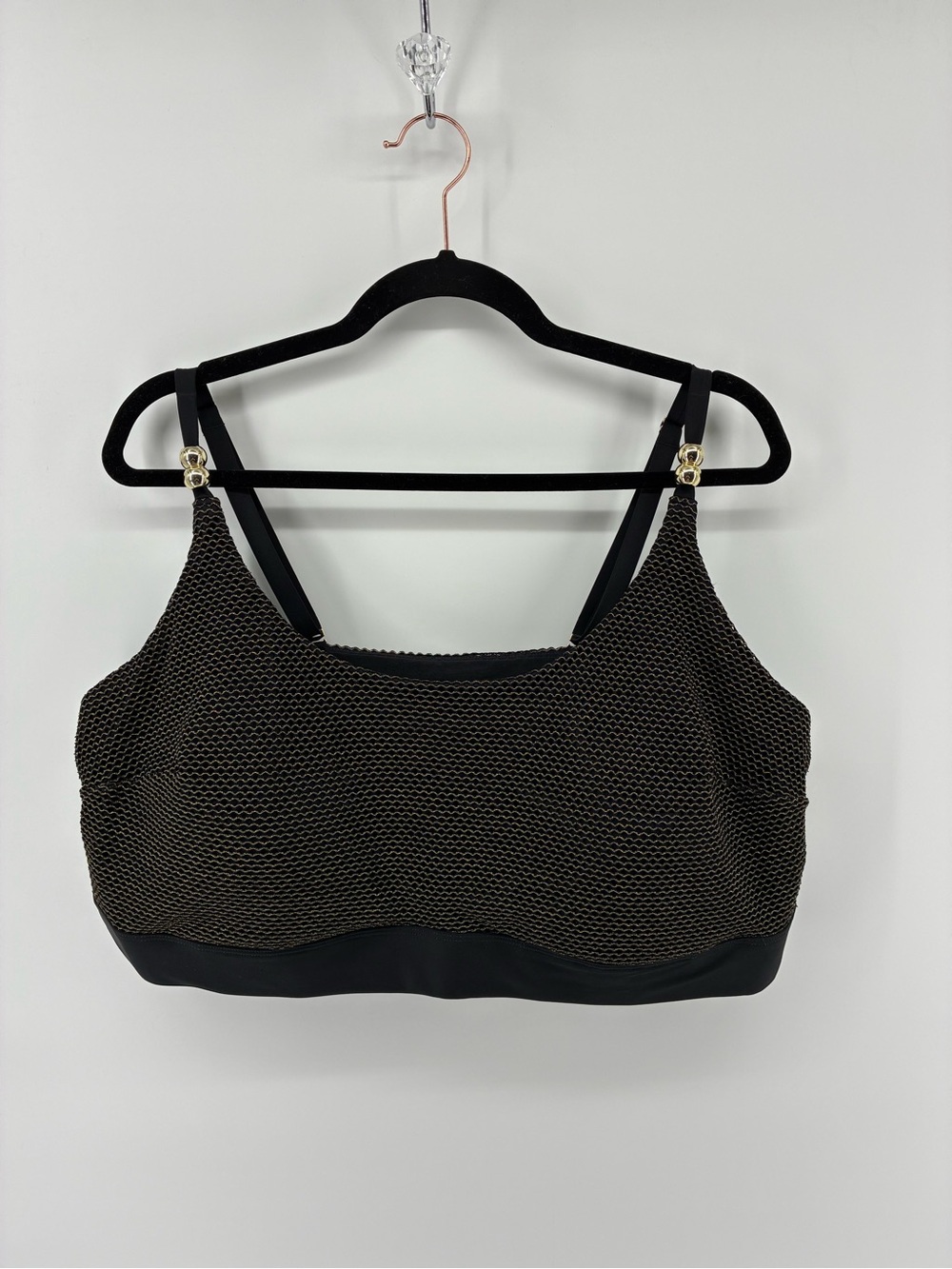 Black and Gold Mesh Bralette Sports Bra Bathing Suit Top with Adjustable Straps